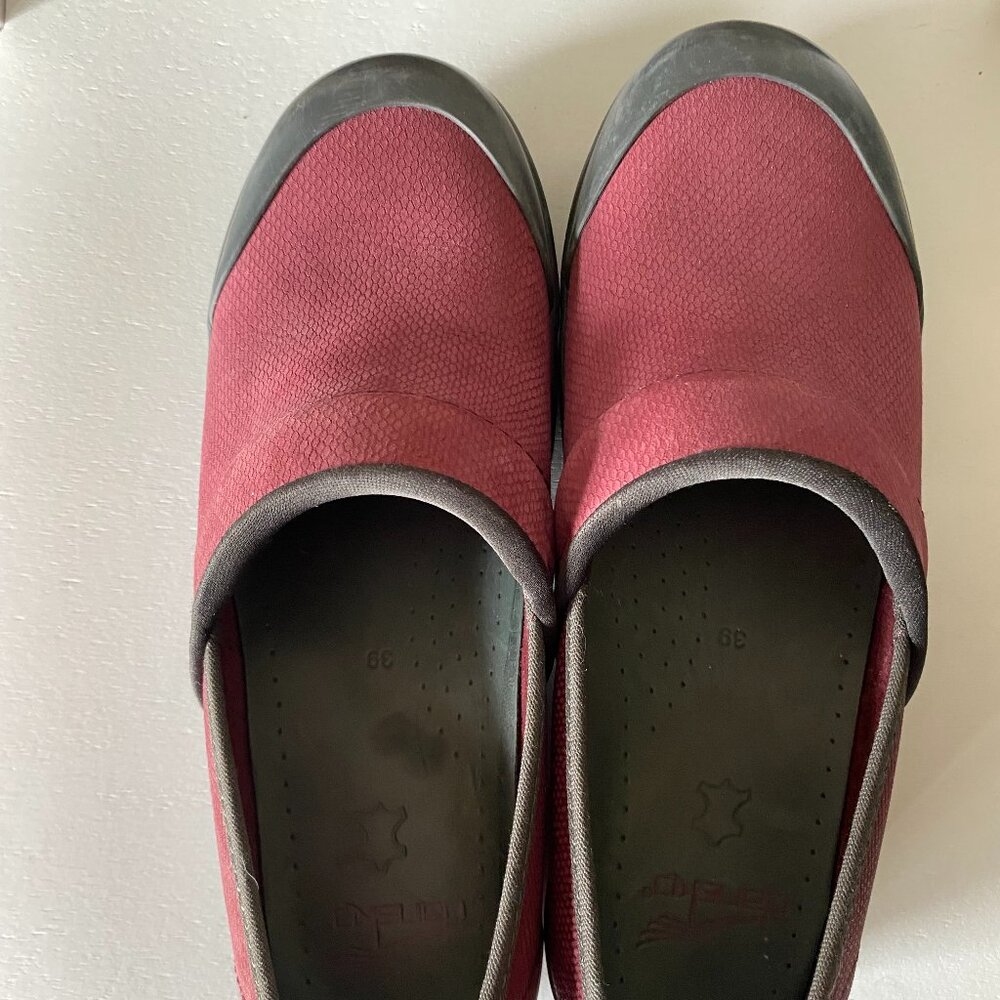 Dansko Burgundy Rubber Toe Closed Back Clogs